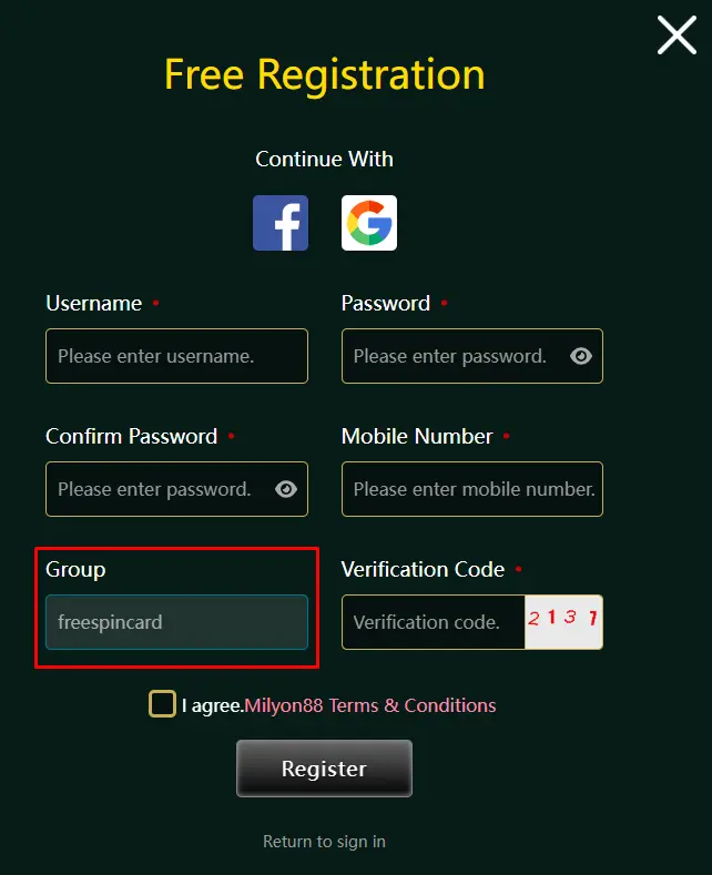 Registration Group Field Instruction